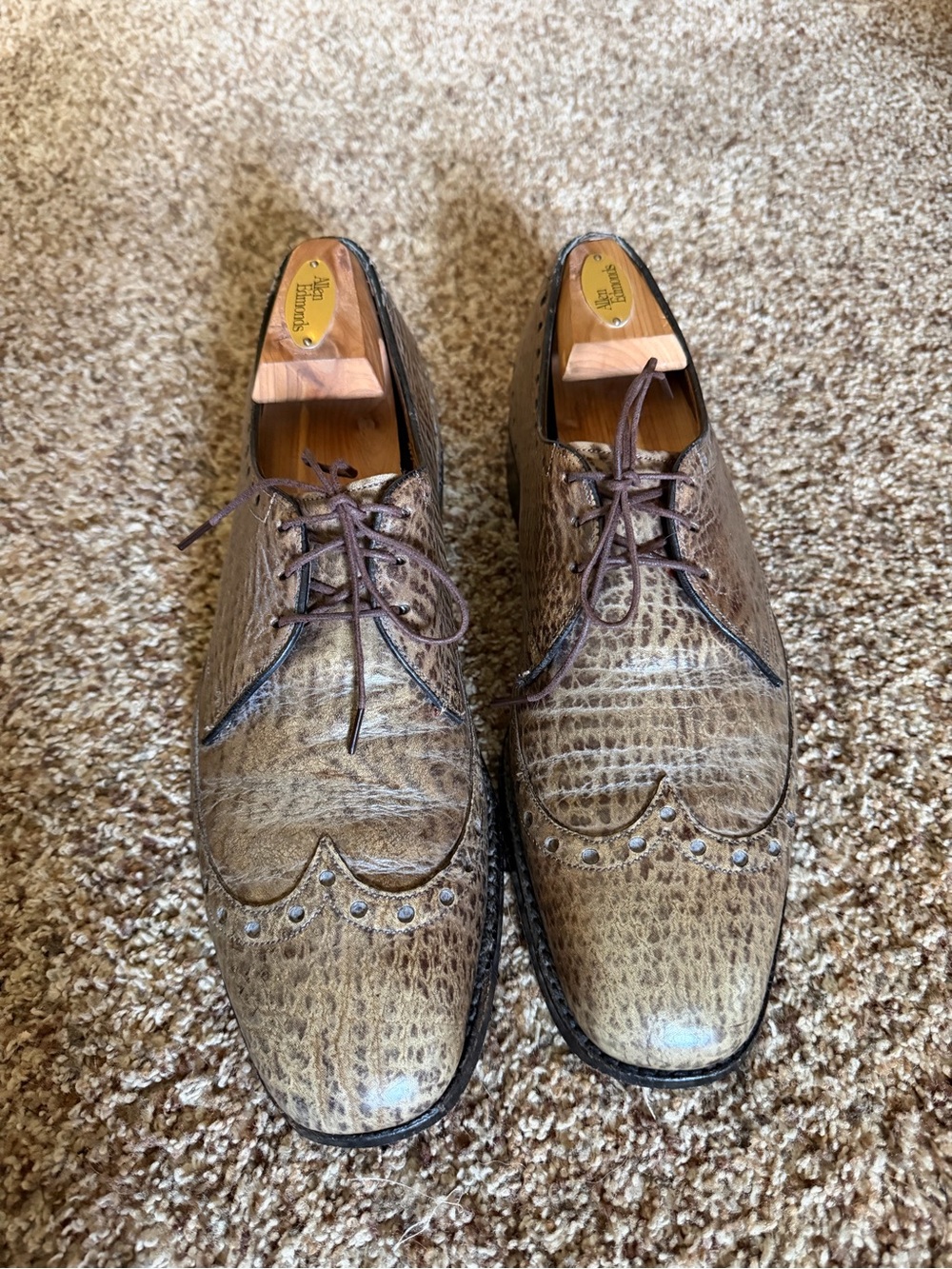 Vintage Allen Edmonds Nassau Natural Sharkskin Wingtip Oxford Men's Size 11 AAA